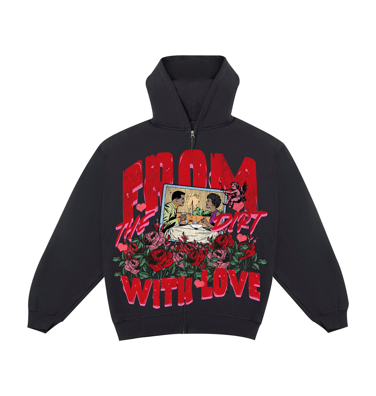 Jet Black Printed Hoody Front