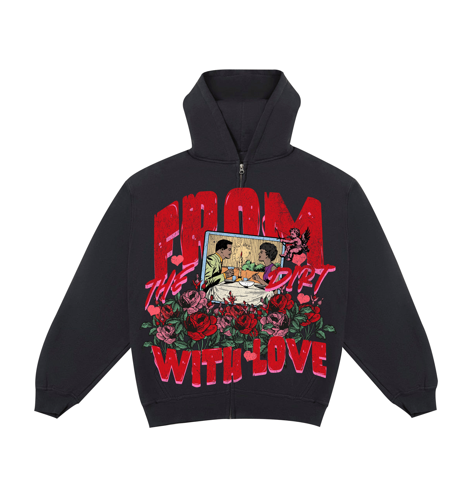 Jet Black Printed Hoody Front